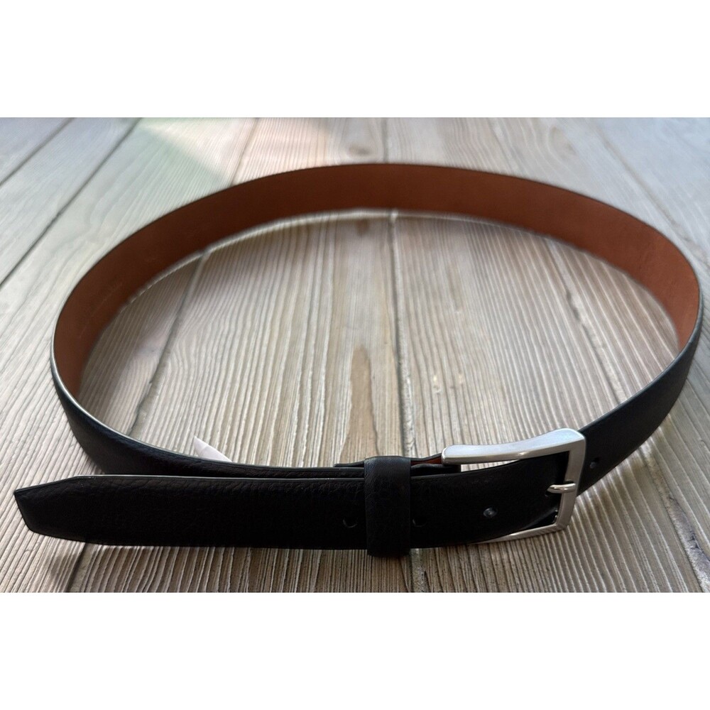 Men’s Johnston & Murphy Black Leather Dress Belt Silver Buckle - Size 40